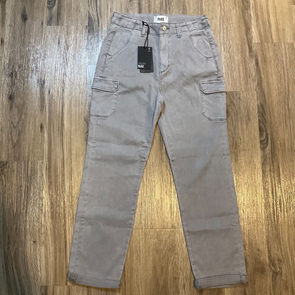 New PAIGE Drew Cargo Pants Pockets Vintage Grey Haze Size 26 Utility Jeans NWT